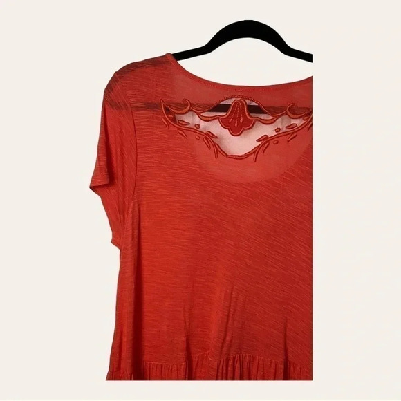 0431W. FREE PEOPLE CANDY CRAFTY KNIT TOP SIZE MEDIUM ORANGE IN COLOR WITH MESH - Picture 9 of 12